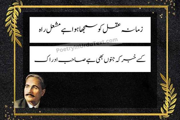 allama iqbal poetry in urdu text - Zamana aqal ko samjha hua hai mashal raah	
kisay khabar ke junoon bhi hai sahib-e-idrak