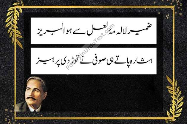 allama iqbal urdu poetry Zameer lalo maae laal say hua labraiz
isharah patay hi soofi nay tor di parhaiz