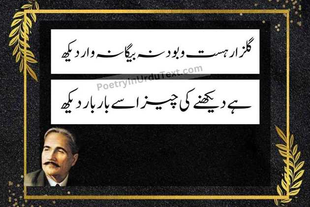 allama iqbal poetry in urdu text Gulzaar hast o bood na begana war dekh 
hy dekhnay ki cheez isay bar bar dekh